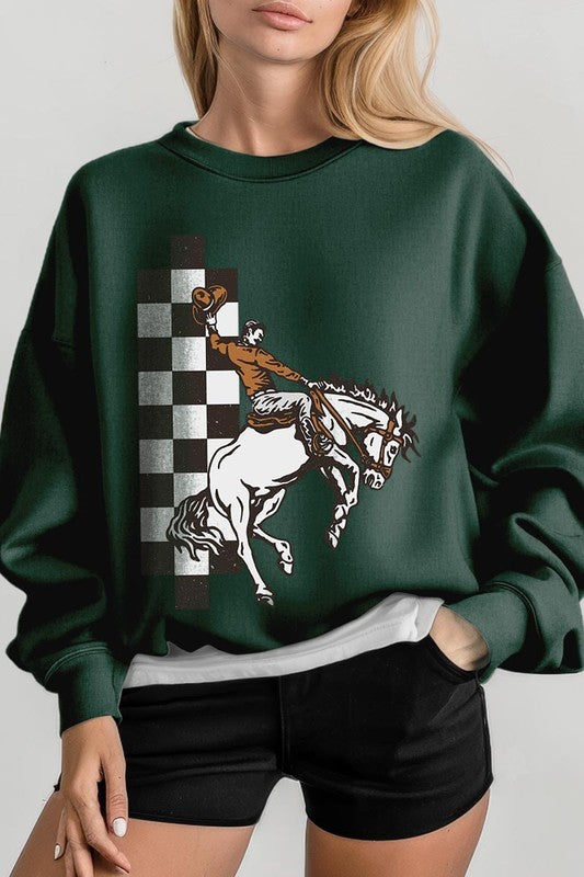 Cowboy Checkered Graphic Fleece Sweatshirts