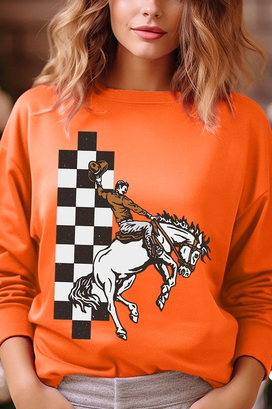 Cowboy Checkered Graphic Fleece Sweatshirts