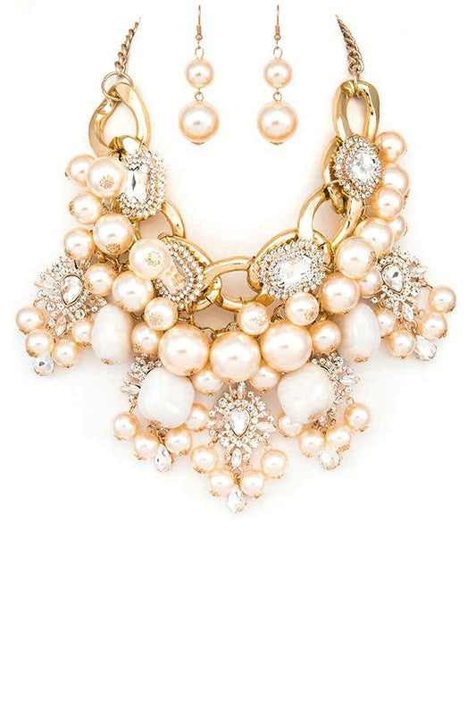 Mix Pearls Statement Oversize Necklace Set