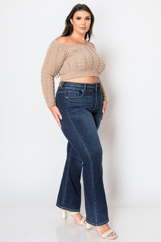 PLUS CORSET HIGH RISE DOUBLE WAIST BOOTCUT JEANS