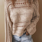 Smoke Gray Hollow-out Cable Knit Cropped Sweater