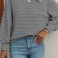 Women Stripe Round Neck Shoulder Long Sleeve Top