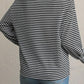 Women Stripe Round Neck Shoulder Long Sleeve Top