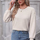 Women Stripe Round Neck Shoulder Long Sleeve Top