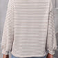 Women Stripe Round Neck Shoulder Long Sleeve Top