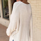 Women Waffle Knit Side Slits Loose Fit V Neck Top