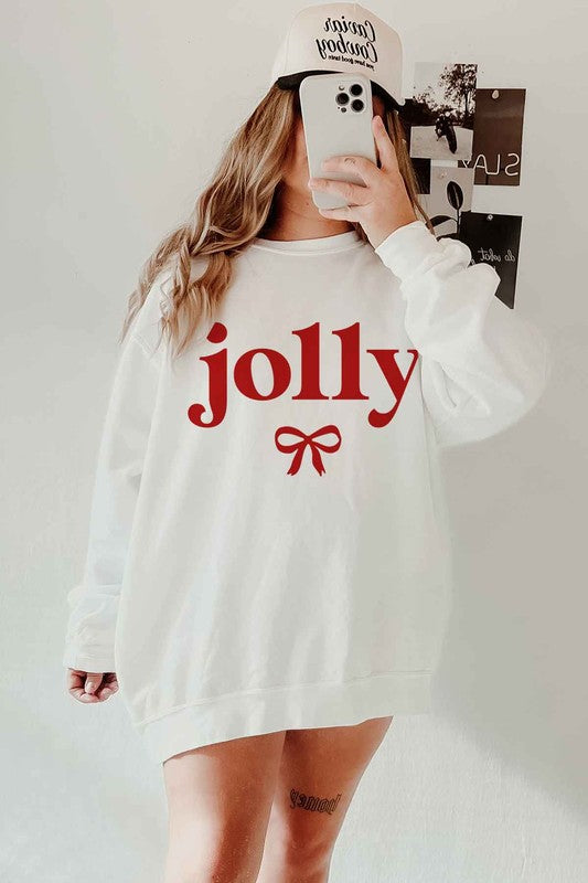 PLUS SIZE JOLLY CHRISTMAS BOW GRAPHIC SWEATSHIRT