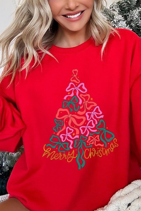 Coquette Bow Christmas Tree Fleece Sweatshirts