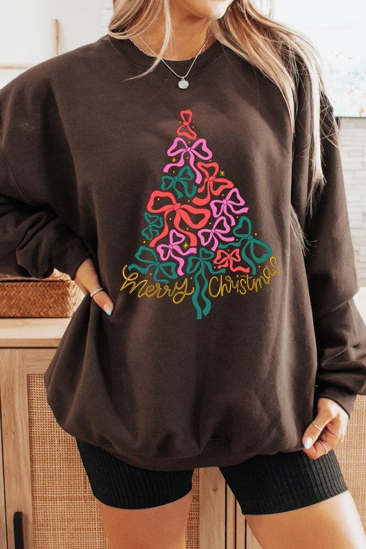 Coquette Bow Christmas Tree Fleece Sweatshirts