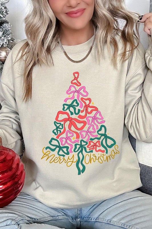 Coquette Bow Christmas Tree Fleece Sweatshirts