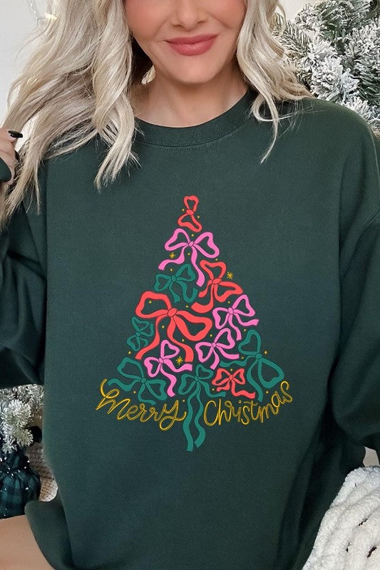 Coquette Bow Christmas Tree Fleece Sweatshirts