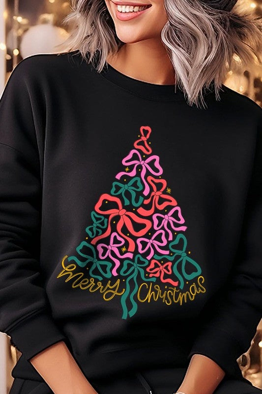 Coquette Bow Christmas Tree Fleece Sweatshirts