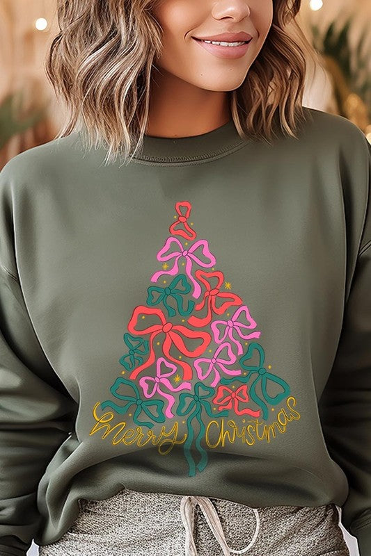 Coquette Bow Christmas Tree Fleece Sweatshirts