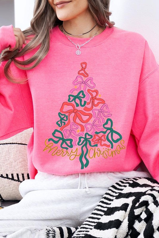 Coquette Bow Christmas Tree Fleece Sweatshirts