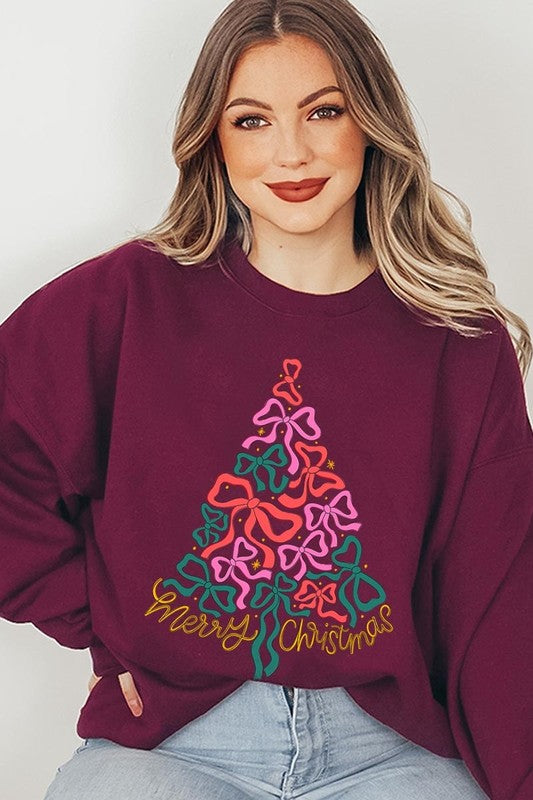 Coquette Bow Christmas Tree Fleece Sweatshirts