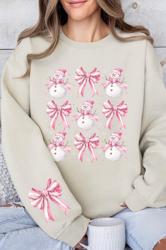 Coquette Bow Pink Snowman Graphic Sweatshirts