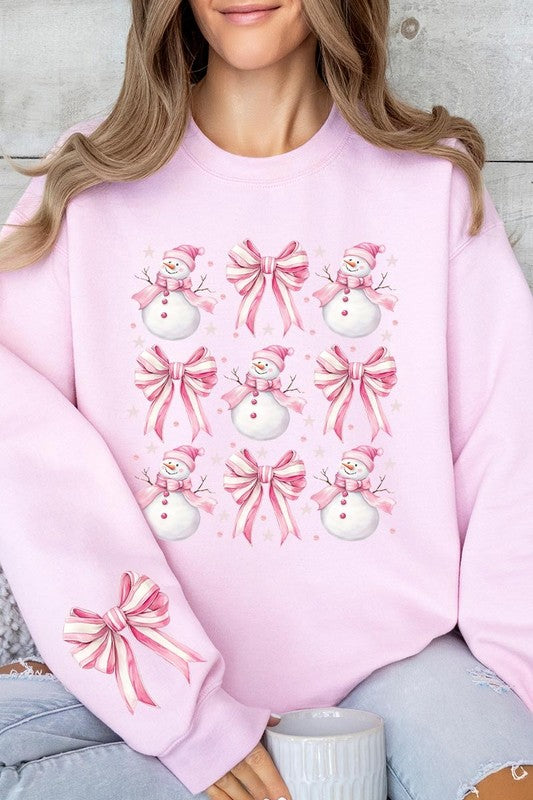 Coquette Bow Pink Snowman Graphic Sweatshirts