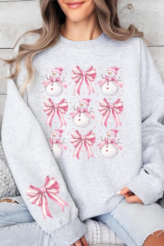 Coquette Bow Pink Snowman Graphic Sweatshirts