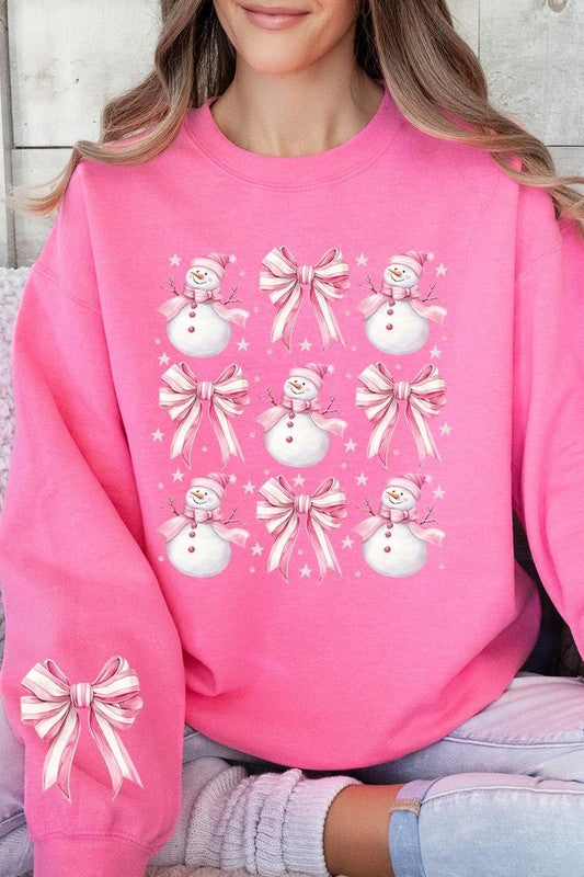 Coquette Bow Pink Snowman Graphic Sweatshirts