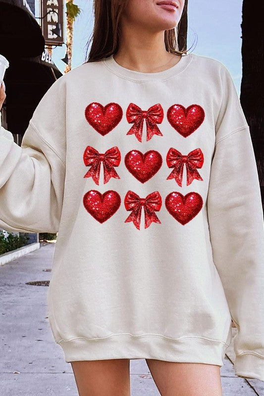 Faux Glitter Valentine Graphic Fleece Sweatshirt