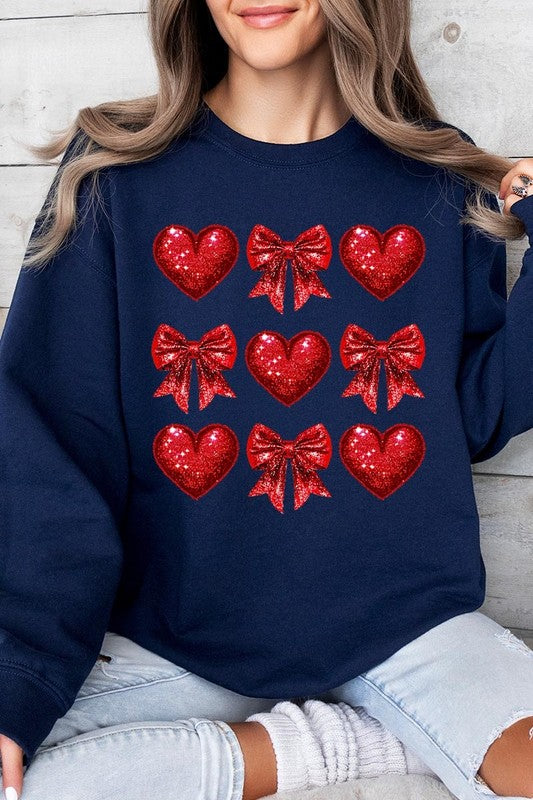 Faux Glitter Valentine Graphic Fleece Sweatshirt