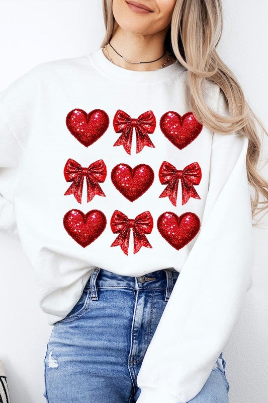 Faux Glitter Valentine Graphic Fleece Sweatshirt