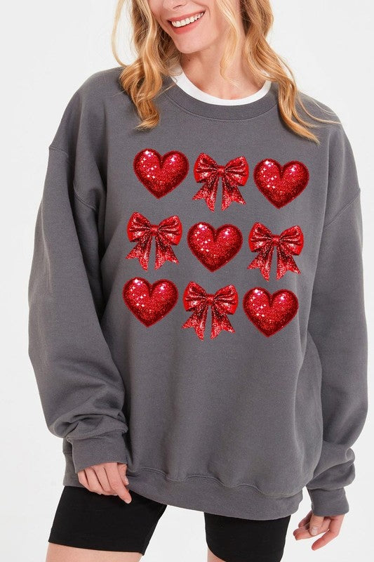 Faux Glitter Valentine Graphic Fleece Sweatshirt