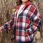 Red Printed Plus Size Plaid Button up Hooded Jacket