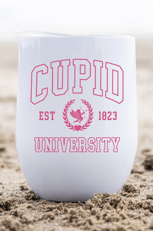 Valentine's Day Cupid University 12 oz Stainless Steel Wine Tumbler