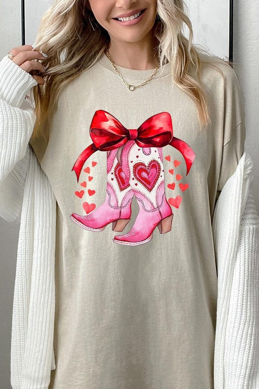 Valentine Cowgirl Boots Graphic Plus Heavy Cotton Tee