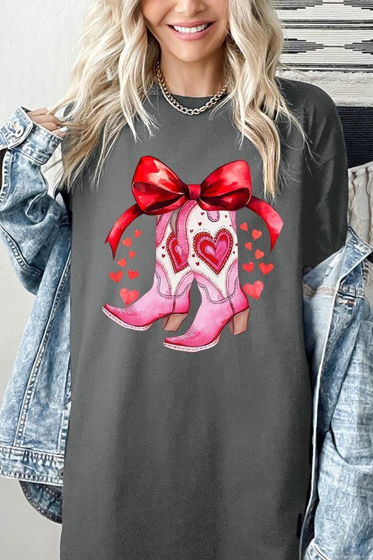 Valentine Cowgirl Boots Graphic Plus Heavy Cotton Tee