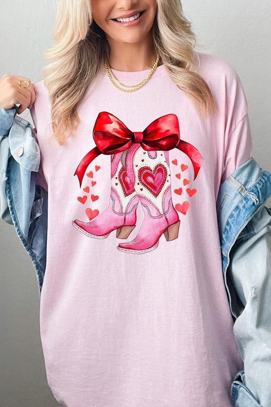 Valentine Cowgirl Boots Graphic Plus Heavy Cotton Tee