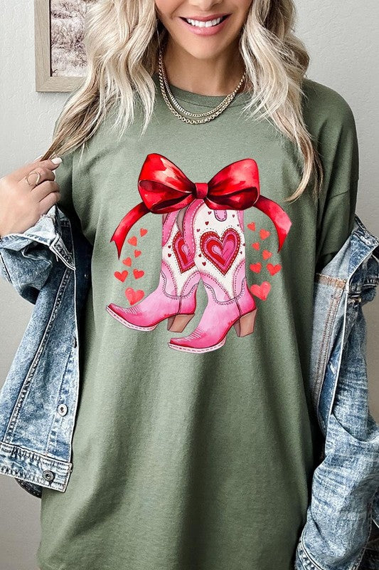 Valentine Cowgirl Boots Graphic Plus Heavy Cotton Tee