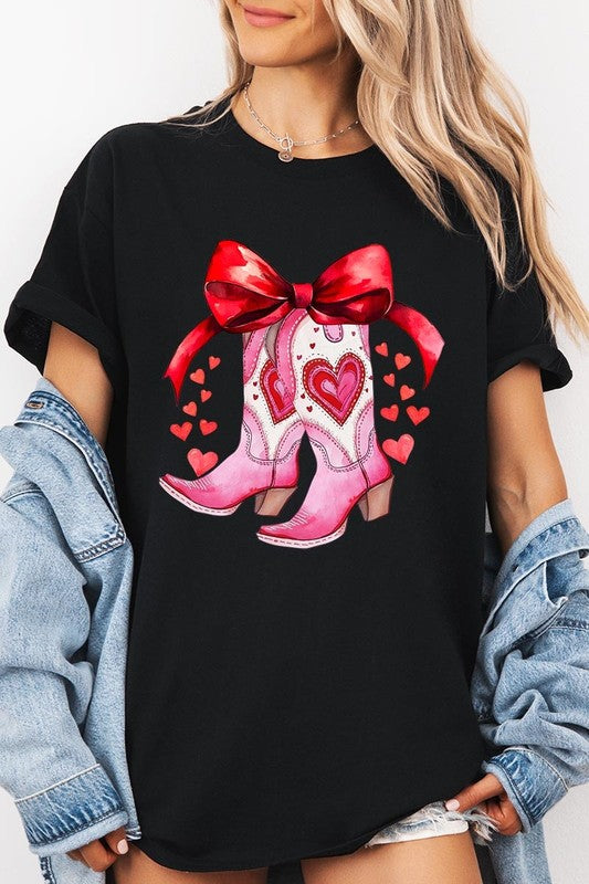 Valentine Cowgirl Boots Graphic Plus Heavy Cotton Tee