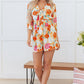 Orange Blooming Floral Print Front Tie Romper