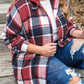 Red Printed Plus Size Plaid Button up Hooded Jacket