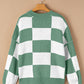 Green Checkered Bishop Sleeve Sweater