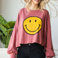 SMILEY FACE LONG SLEEVE CROP TOP