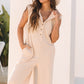 Smoke Gray Textured Buttoned Wide Leg Sleeveless Jumpsuit