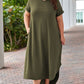 Green Plus Size V Neck Rolled Cuffs Maxi Dress