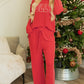 Fiery Red JOLLY Corded Long Sleeve Top and Pockets Pants Set