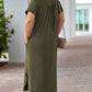 Green Plus Size V Neck Rolled Cuffs Maxi Dress