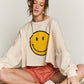 SMILEY FACE LONG SLEEVE CROP TOP