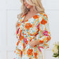 Orange Blooming Floral Print Front Tie Romper