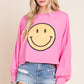 SMILEY FACE LONG SLEEVE CROP TOP