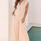 Smoke Gray Textured Buttoned Wide Leg Sleeveless Jumpsuit