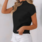 Black Patch Pocket Ribbed Knit Short Sleeve Sweater