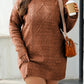 Coffee Cable Knit Drop Shoulder Loose Fit Sweater Dress