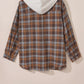 Brown Plus Size Plaid Contrast Button up Hooded Jacket