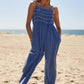 Washed Multi Smocked Detail Tie Straps Jumpsuit